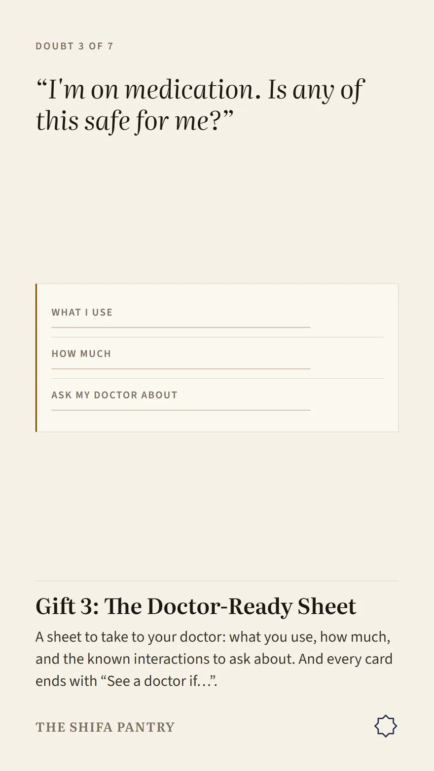 I'm on medication. The Doctor-Ready Sheet lists what to ask your doctor.